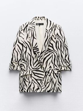 ZARA Black & White Zebra Print Blazer with Rolled-up Sleeves
